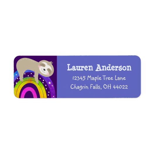 Paarse luiaard regenboog Schattige boho verjaardag Etiket (Voorkant)