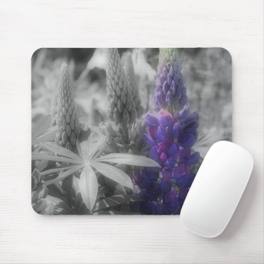 Paarse luibloemen zwart en witte mousepad muismat (Met muis)