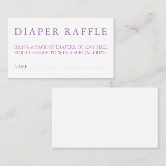 Paarse luier Raffle Kaart Visitekaartje (Voorkant / Achterkant)