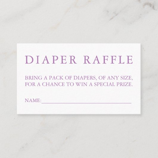 Paarse luier Raffle Kaart Visitekaartje (Voorkant)