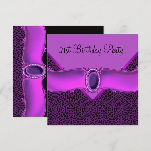 Paarse luipaard 21ste verjaardagsfeest kaart (Voorkant / Achterkant)