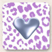 Paarse luipaard afdrukken met hartdesign onderzetter (Voorkant)
