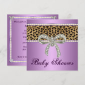 Paarse luipaard Diamond Bow Baby shower Uitnodigin Kaart (Voorkant / Achterkant)