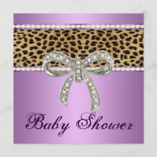 Paarse luipaard Diamond Bow Baby shower Uitnodigin Kaart