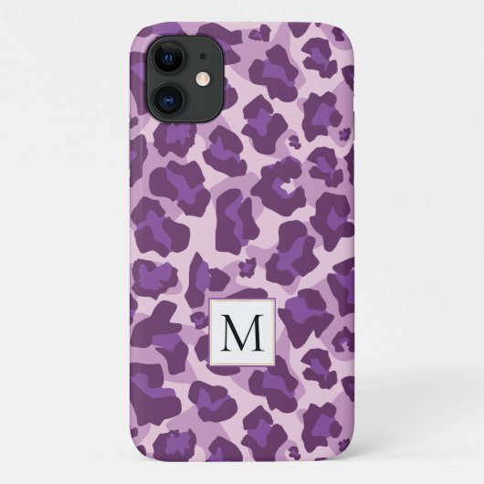 Paarse luipaard Dierenprint en monogram Case-Mate iPhone Case (Achterkant)