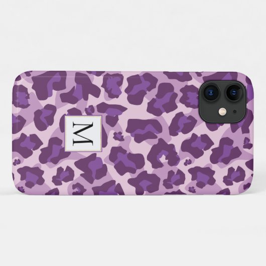 Paarse luipaard Dierenprint en monogram Case-Mate iPhone Case (Achterkant (horizontaal))