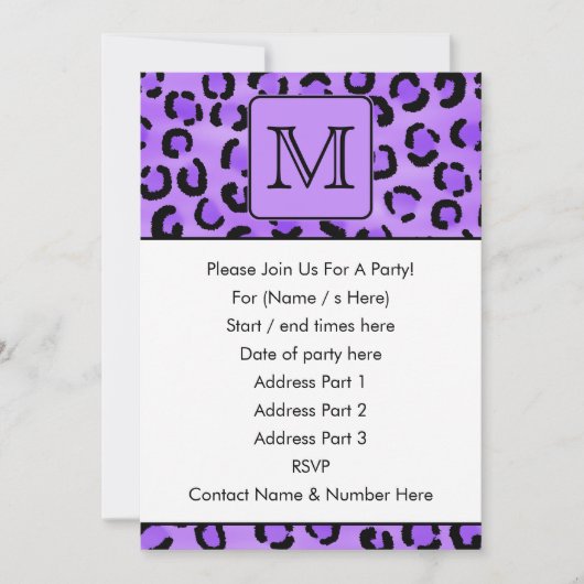 Paarse luipaard print aangepast monogram. kaart (Voorkant)