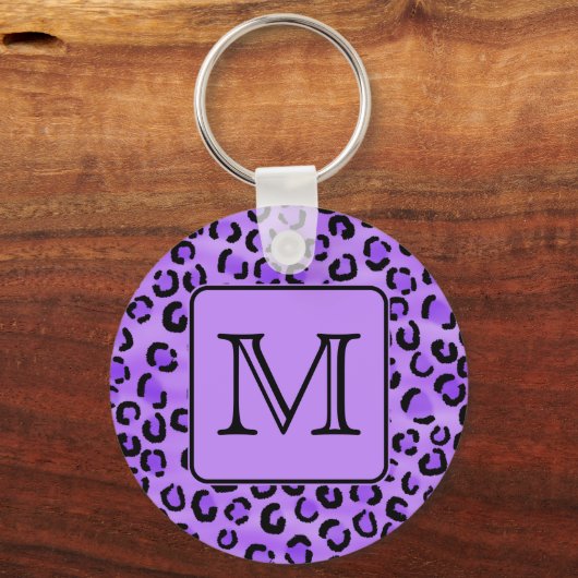 Paarse luipaard print aangepast monogram. sleutelhanger (Voorkant)