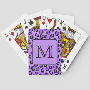 Paarse luipaard print aangepast monogram. speelkaarten