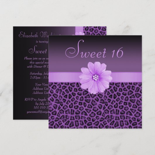 Paarse luipaard Print & Bling Bloemzoet 16 Kaart (Voorkant / Achterkant)