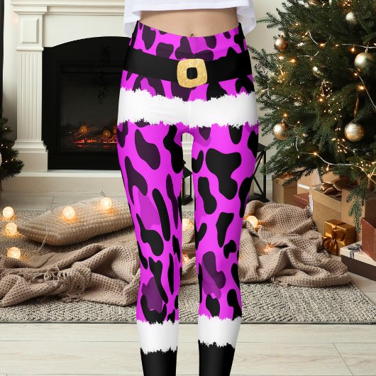 Paarse luipaard print kerstman kostuum kerst leggings