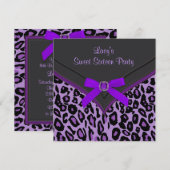 Paarse Luipaard Sweet 16 Feest Kaart (Voorkant / Achterkant)