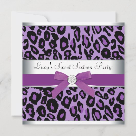 Paarse Luipaard Sweet 16 Feest Kaart (Voorkant)