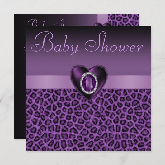 Paarse luipaard voor afdrukken en bundelhart Baby Kaart (Voorkant / Achterkant)
