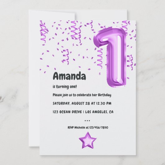 Paarse Luipaardballon 1e Kerstdag Kaart (Voorkant)