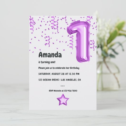 Paarse Luipaardballon 1e Kerstdag Kaart (Staand voorkant)