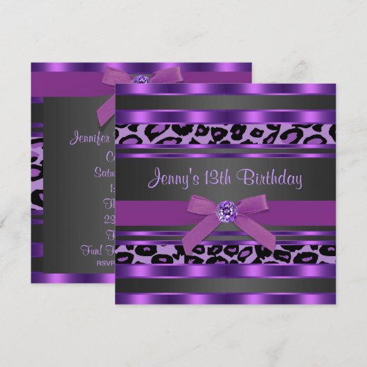 Paarse luipaardmeisjes 13e verjaardag kaart (Voorkant / Achterkant)