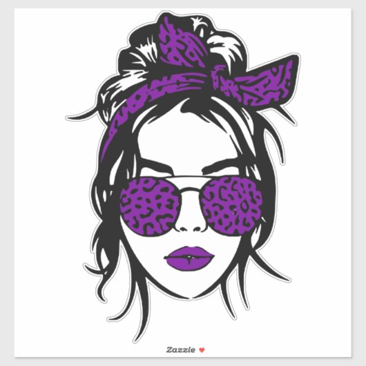 Paarse luipaardprint bandana en bril sticker (Vel)