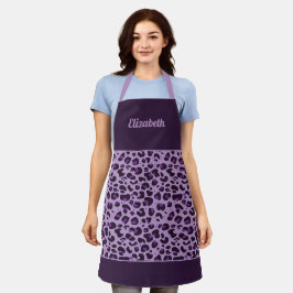 Paarse luipaardprint trendy meisjesachtig met naam schort