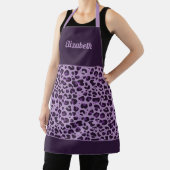 Paarse luipaardprint trendy meisjesachtig met naam schort (Insitu)