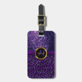 Paarse luipaarhuid en glitter - Monogram Bagagelabel (Voorkant verticaal)