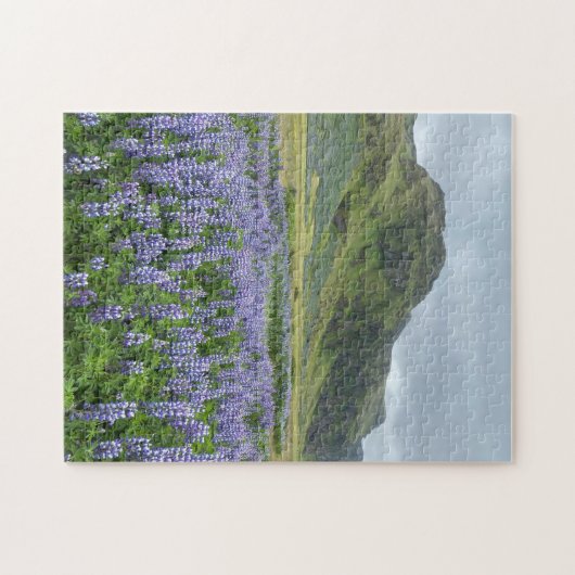 Paarse lupine bloemen & groene bergen legpuzzel (Horizontaal)