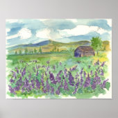 Paarse Lupine Field of Flowers Waterverf Meadow Poster (Voorkant)