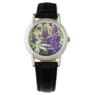 Paarse Lupine Flower Trio Personalized Horloge