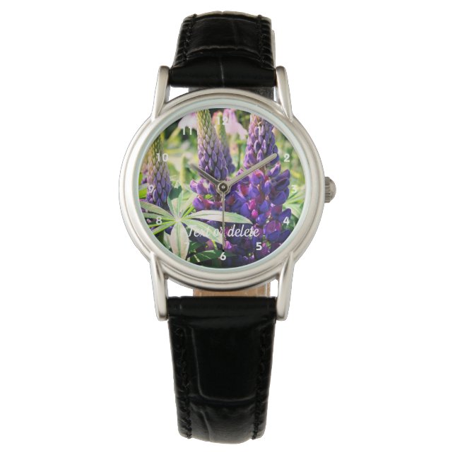 Paarse Lupine Flower Trio Personalized Horloge (Voorkant)