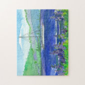 Paarse Lupinemeer Catamaran Sailboot Legpuzzel (Verticaal)