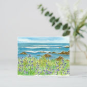 Paarse Lupines Waterverf Wildflowers Ocean Waves Briefkaart (Staand voorkant)