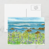 Paarse Lupines Waterverf Wildflowers Ocean Waves Briefkaart (Voorkant / Achterkant)