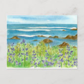 Paarse Lupines Waterverf Wildflowers Ocean Waves Briefkaart (Voorkant)