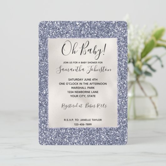 Paarse Luxe Glitter Pearl White Kaart (Staand voorkant)