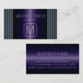 Paarse luxeroestvrijmetaalmonogram visitekaartje (Voorkant / Achterkant)