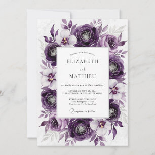 Paarse Luxueuze Botanische Bruiloft Kaart
