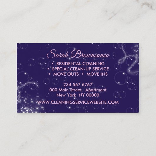 Paarse Luxury Cleaning Service Maid Janitorial Visitekaartje (Achterkant)