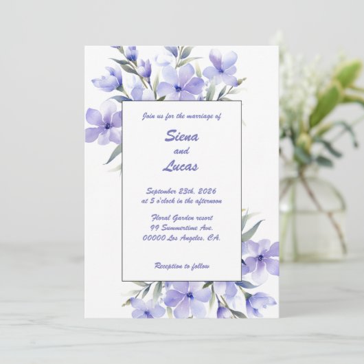 Paarse maagdenpalmen: bruiloft uitnodiging (Staand voorkant)