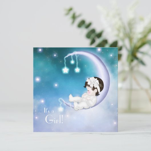 Paarse Maan Baby Meisje Douche Kaart (Staand voorkant)
