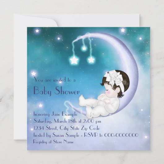 Paarse Maan Baby Meisje Douche Kaart (Achterkant)
