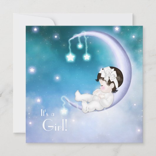 Paarse Maan Baby Meisje Douche Kaart (Voorkant)