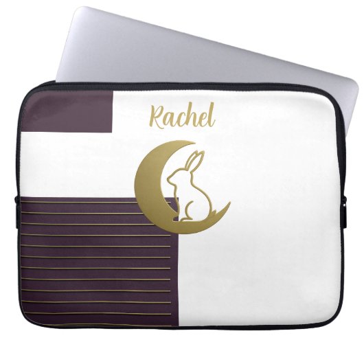 Paarse Maan Bunny Ontwerp Elektronicatas Laptop Sleeve (Voorkant)