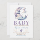 paarse Maan en Wolken Baby shower Kaart (Voorkant)
