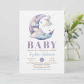 paarse Maan en Wolken Baby shower Kaart (Staand voorkant)