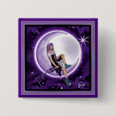 Paarse maan kindknop vierkante button 5,1 cm (Voorkant)