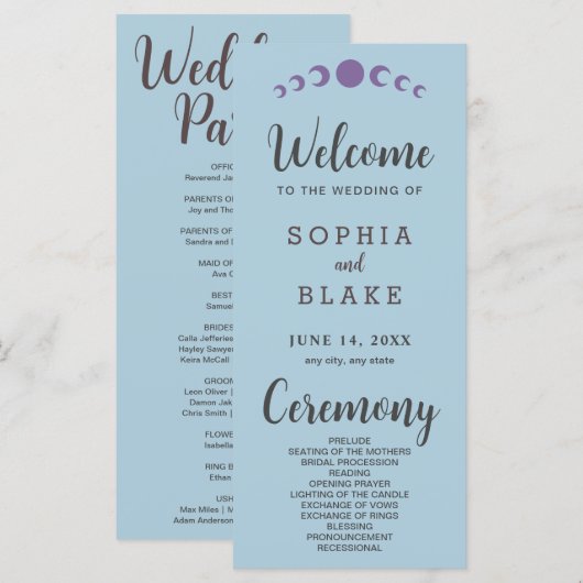 Paarse Maan Phases Blauw Huwelijk Programma (Voorkant / Achterkant)