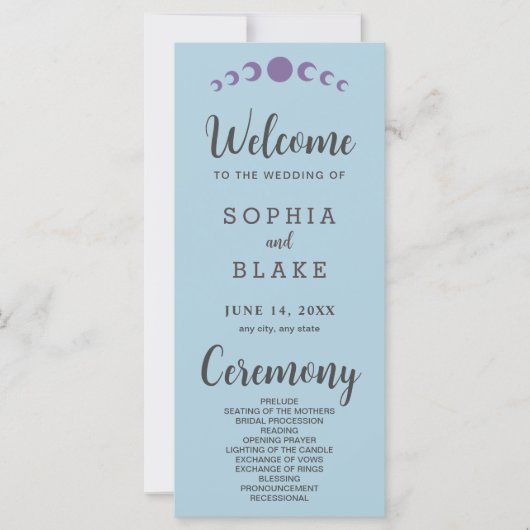 Paarse Maan Phases Blauw Huwelijk Programma (Voorkant)