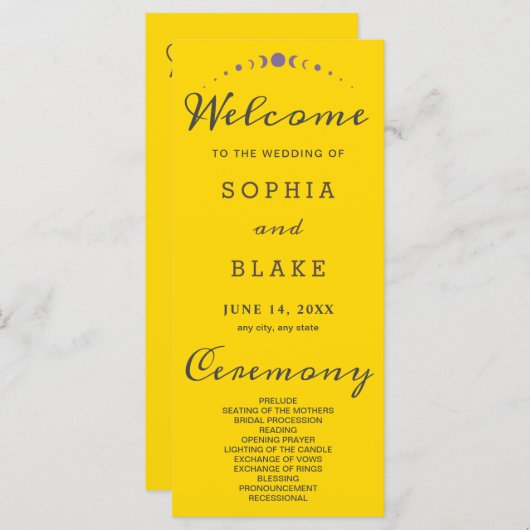 Paarse Maan Phases Gold huwelijksprogramma (Voorkant / Achterkant)