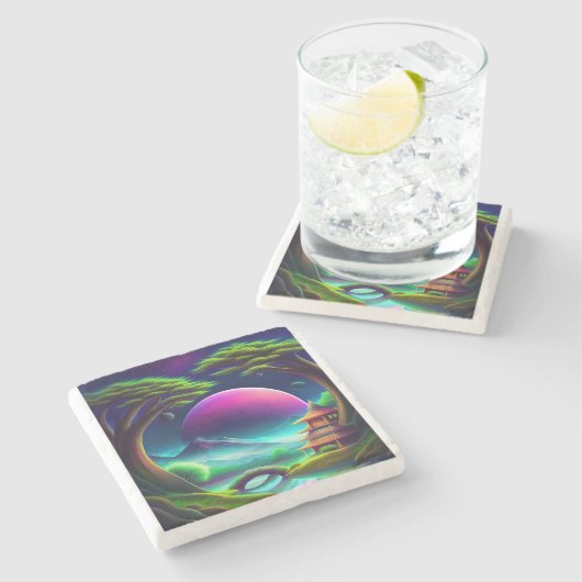 Paarse maan stenen onderzetter (Zijkant)