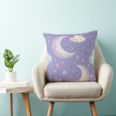 Paarse Maan & Wolken 50x50cm Worp Kussen (Stoel)